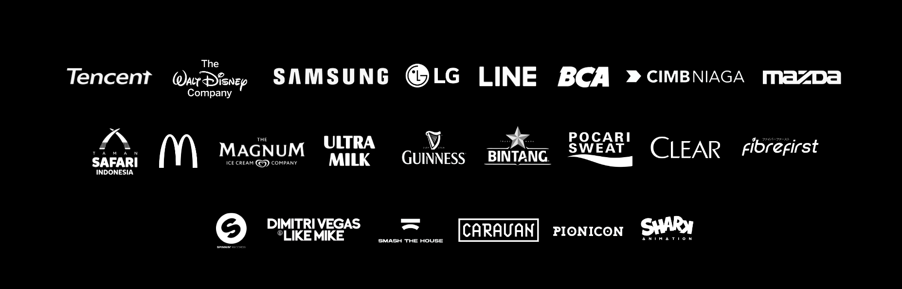 Clients — Tencent, Disney, Samsung, LG, McDonald's, Magnum, Guinness, and more